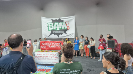 Manifestos liderados pela CAN dentro da zona azul pedindo pela implementação de um mecanismo de transição justa